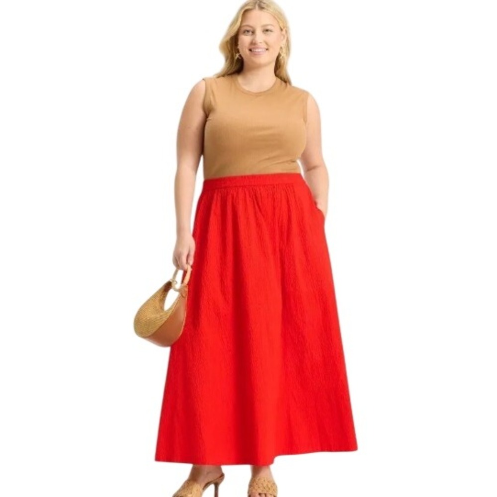 A New Day Women's Maxi Picnic A-Line Skirt Red XXL